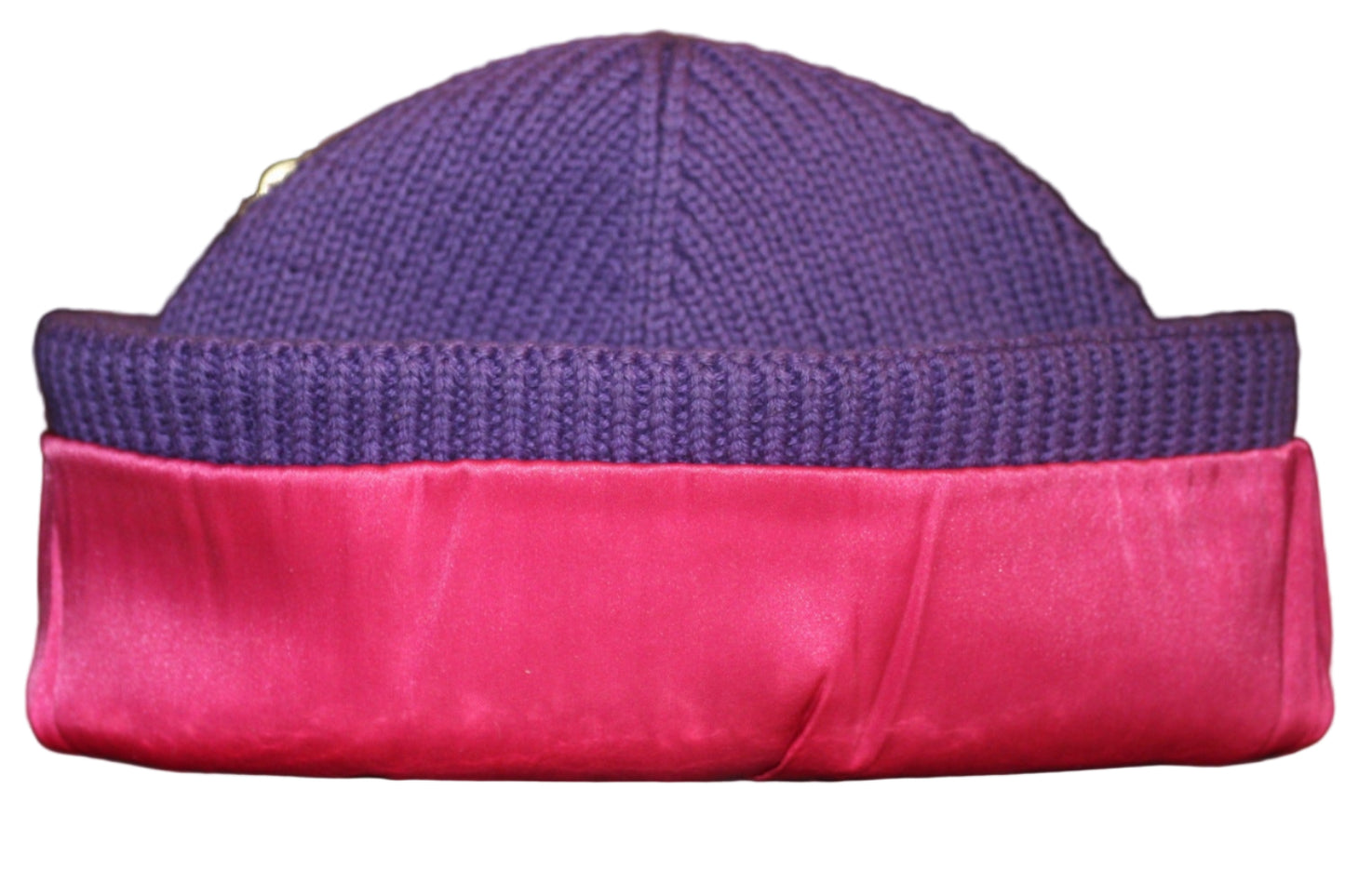 SATIN-LINED BEANIE (PURPLE/PINK LINING)