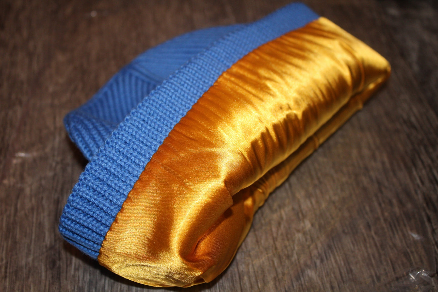 SATIN-LINED BEANIE (BLUE/ORANGE LINING)